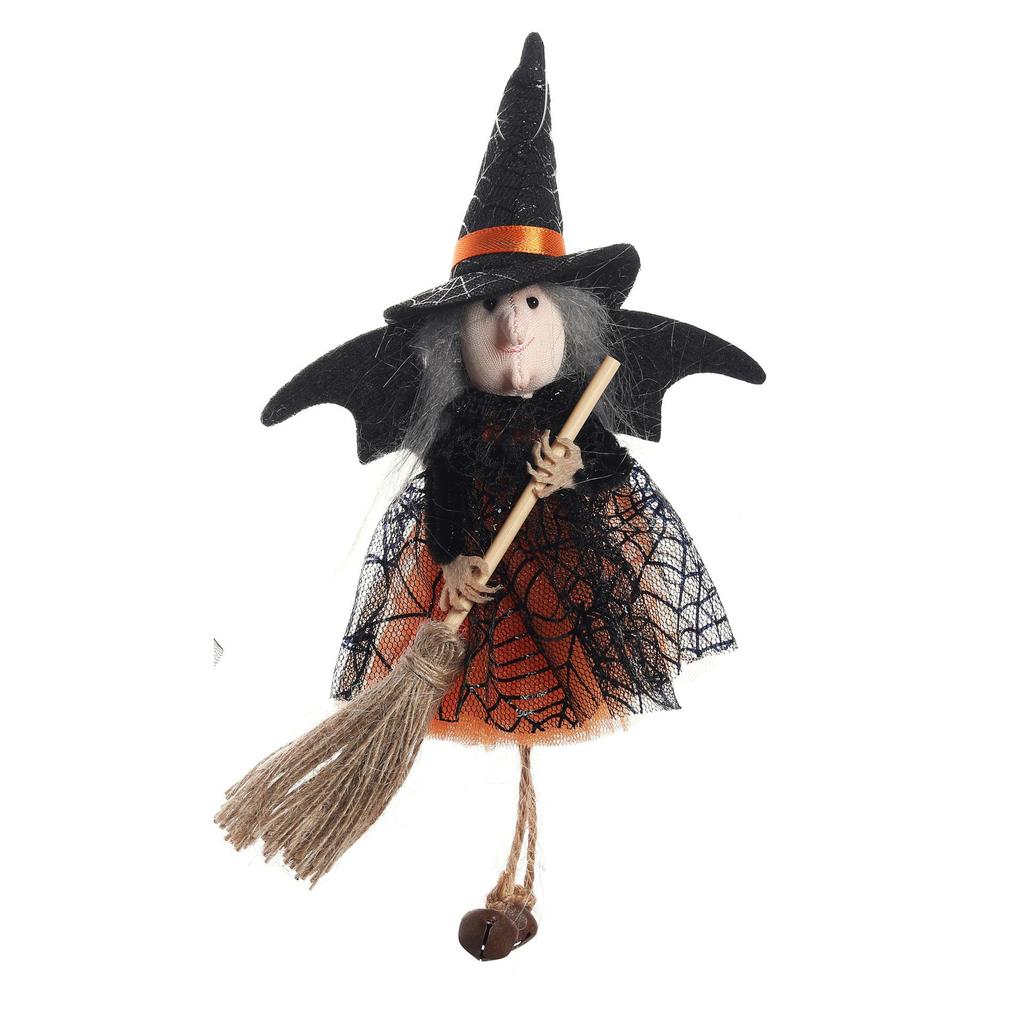 Halloween Ghost Witch Pendant with Broom and Gauze Skirt - Hanging Decoration Toy