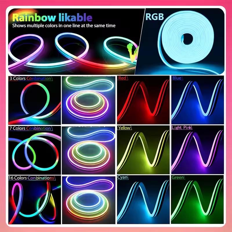 Dc24V Rgbic Neon Led Strip 5M 10M 15M 20M Rgb Ic Neon Rope Light With Bluetooth App And Remote Control For Diy Neon Gaming Tape