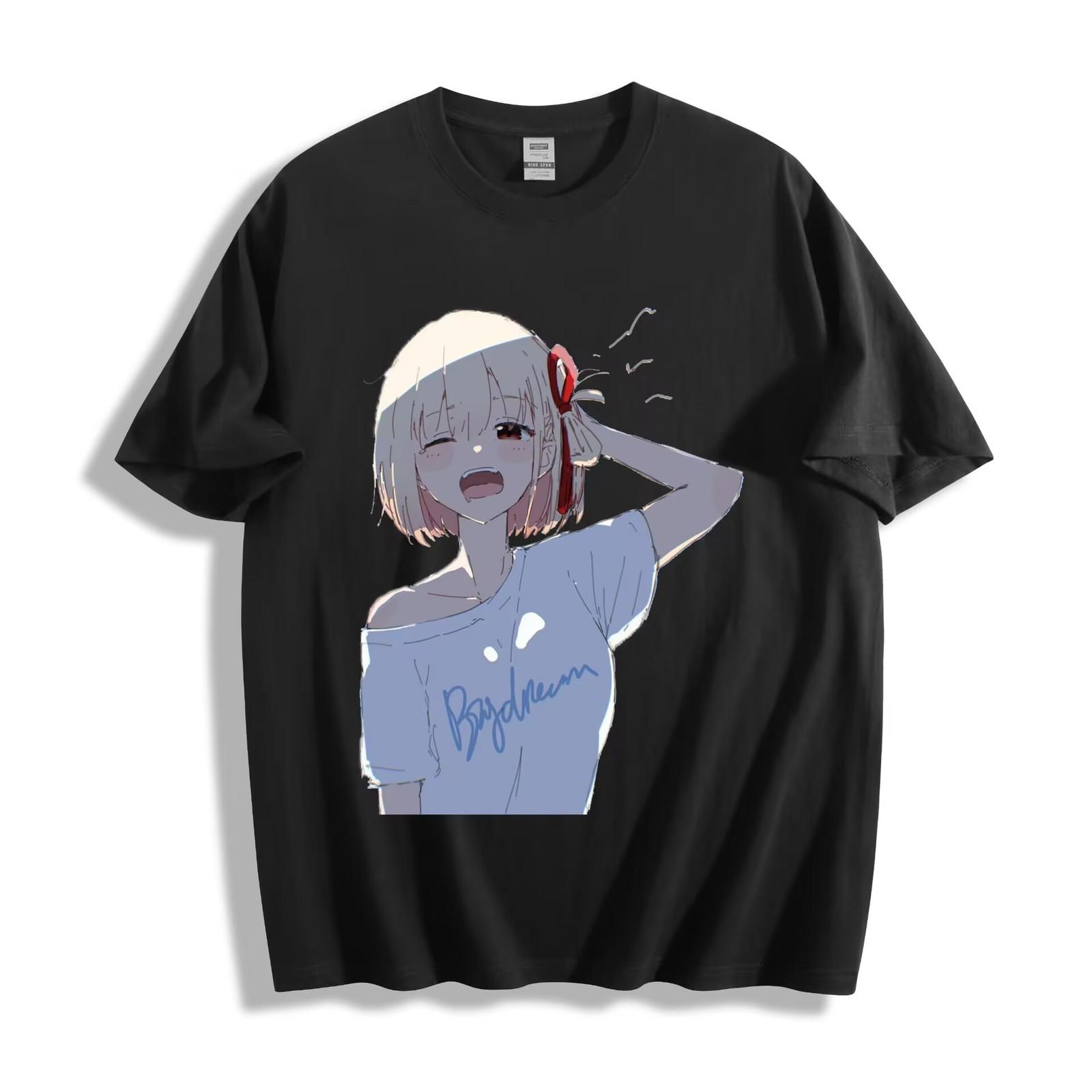 Lycoris Recoil Chisato Cute T-Shirt - Anime Girl Red Hairpin Design Unisex Tee L