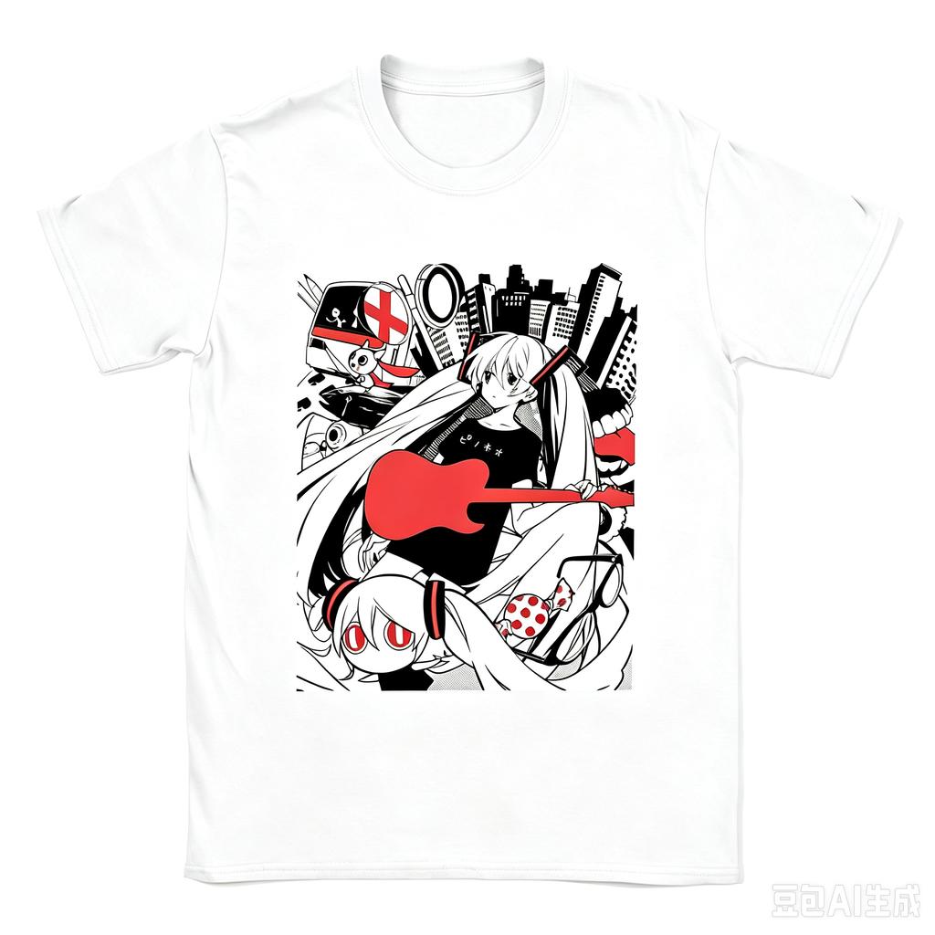 2026 New Japanese Hatsune Miku Anime Printed Cotton Retro Distressed Short‑Sleeved T‑Shirt Vintage For Adults And Kids