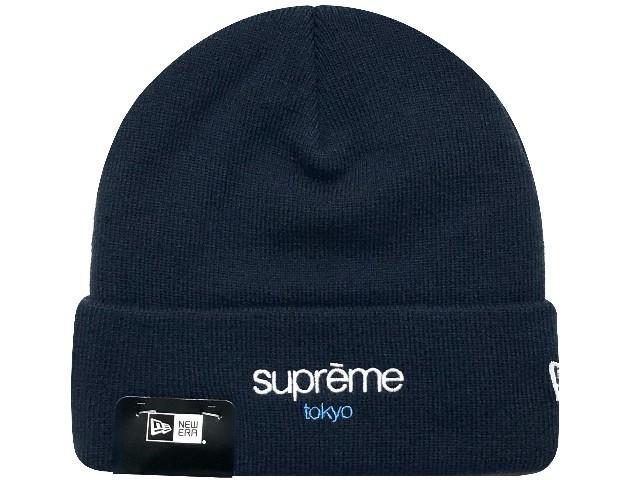 supreme x new era classic logo shop beanie (tokyo) navy One-Size