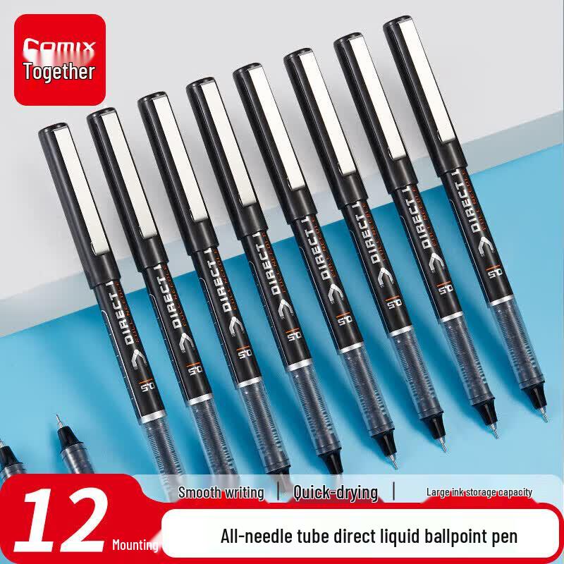 Qixin RP619 0.5mm Black Direct Liquid Rollerball Pen, 12-Pack