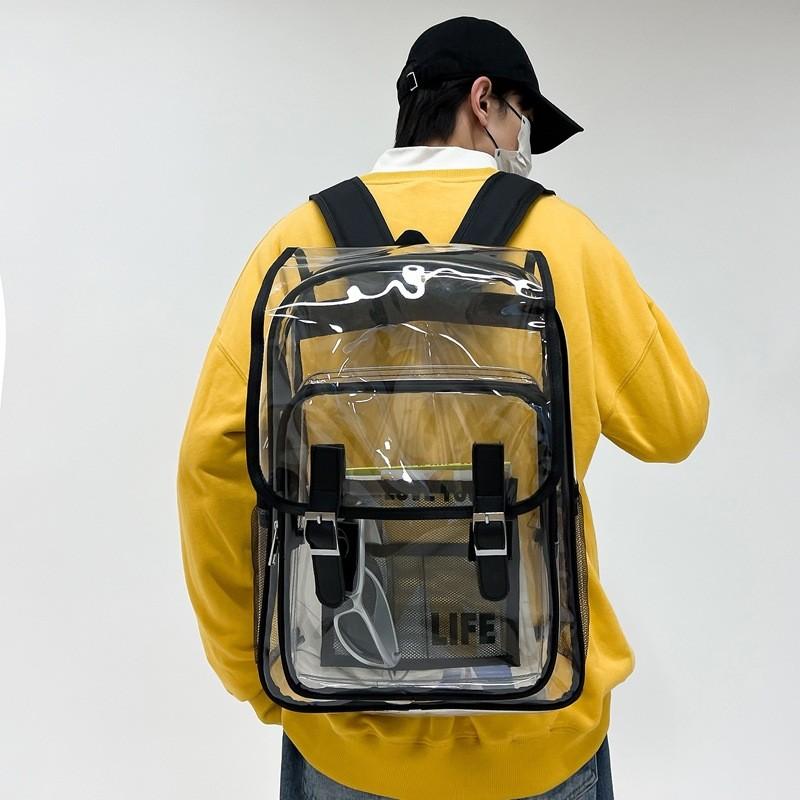 Pvc Transparent Flap Backpack With Waterproof Design For Travel And Sports Use