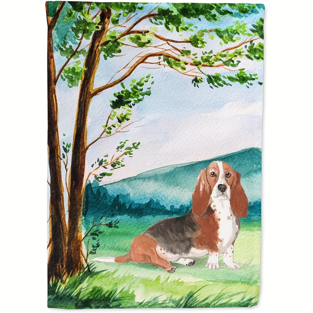 2D Flat - 2D Flat - 2D Flat, Large 2D Flat Garden Flag Featuring a Basset Hound, Suitable for Both Indoor And Outdoor Decoration. Measuring Between 12