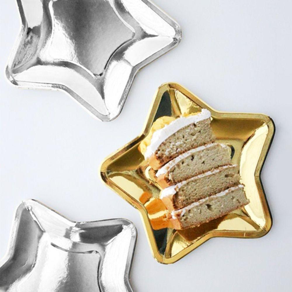 10pcs Five-pointed Star Paper Plate Golden Silver Cake Tray New Dinner Plate Party Supplies