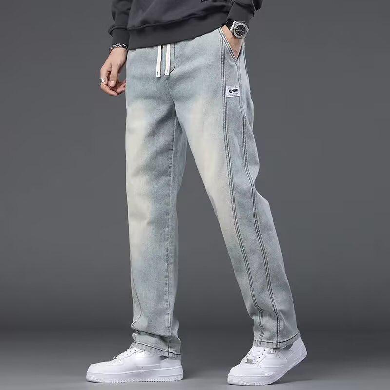 Jeans Casuali da Uomo Lavaggio Vintage Primavera Autunno Pantaloni in Denim Stretch Morbidi Comodi Abbigliamento Pantalone Dritto Classico da Uomo