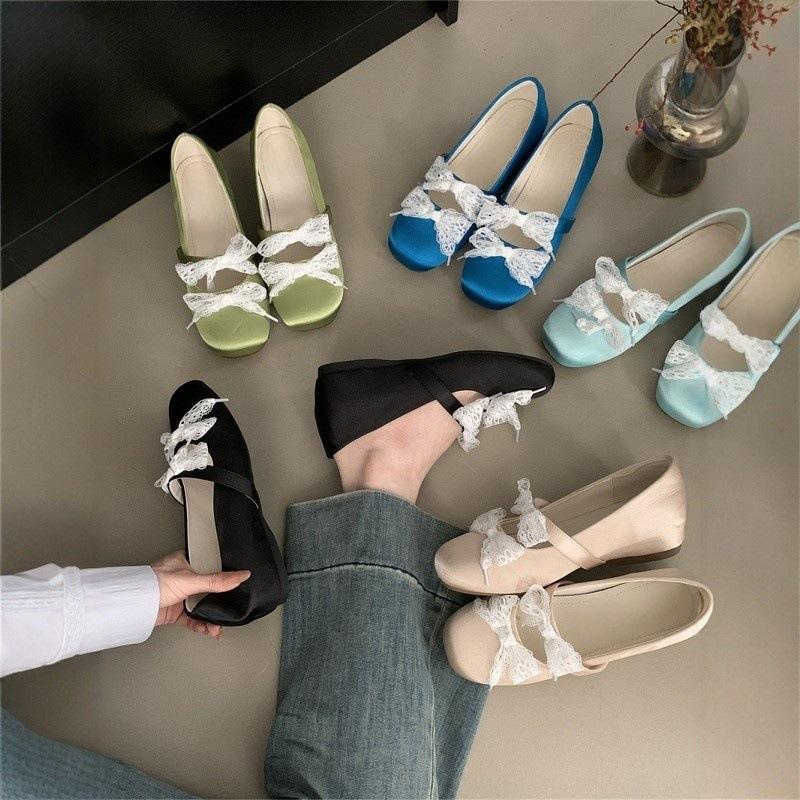 

Inner heightening round head blue gentle satin lace bow single shoes women s ballet Mary Jane shoes 40 світло-синій колір