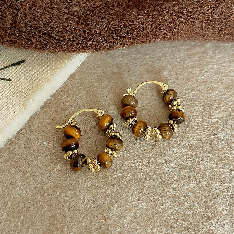 Autumn Retro Amber Stud Earrings - 2025 New Stylish High-End Design for Women
