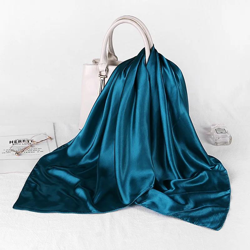 Fashion Hijab Scarves For Women Silk Satin Hair Scarf Female Solid Colors Kerchief 90*90cm Square Shawls Neck Scarfs For Ladies