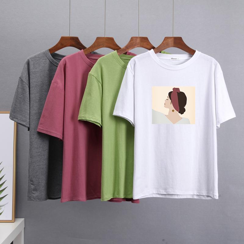 Hirsionsan Vintage Printed T Shirt Women Summer Chic Tees 100% Cotton Elegant Jumper Clothes Oversized Casual Pullover Top