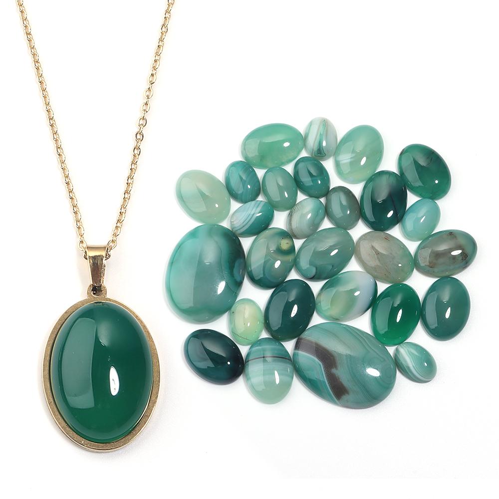 2-10pcs Natural Stone Cabochon Beads Oval Green Stripe Agate Loose Beads Cabochon Cameo For Jewelry Making DIY Necklace Rings