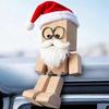 Christmas Shaking Wooden Man Figurine with Santa Hat And Beard Handmade Shaking Feet Wooden Doll with Magnetic Expressions for Car