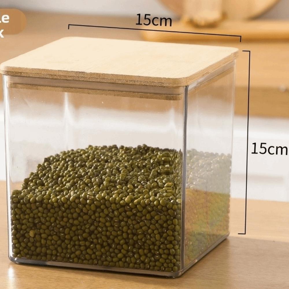 Transparent Square Storage Jars Bamboo Lids Sealed Can Kitchen Canister Moisture Proof Clear Spice Containers Kitchen