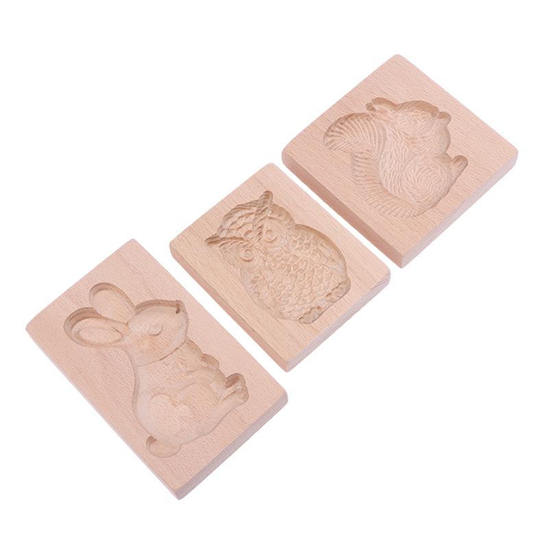 1Pc Wood Cookie Mold, Animals Patterns 3D Carved Embossed Biscuit Cutter Moulds Hedgehog Horse Owl Squirrel Rabbit