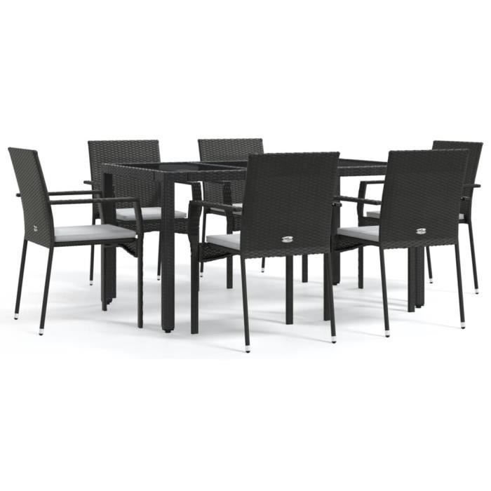 VidaXL Garden Dining Set and Cushions 7pcs Black Wicker 3184978