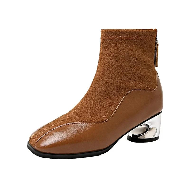 Fashion Square Toe Suede Ankle Boots Back Zipper Suede  Shoes Winter 2024 Trend New Chelsea Boots Party Pumps Banquet Daily Commute