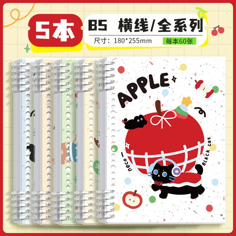 300sheet A5 Detachable Loose-Leaf Notebook, Anti-pressure Lined Cartoon Spiral Journal for Students