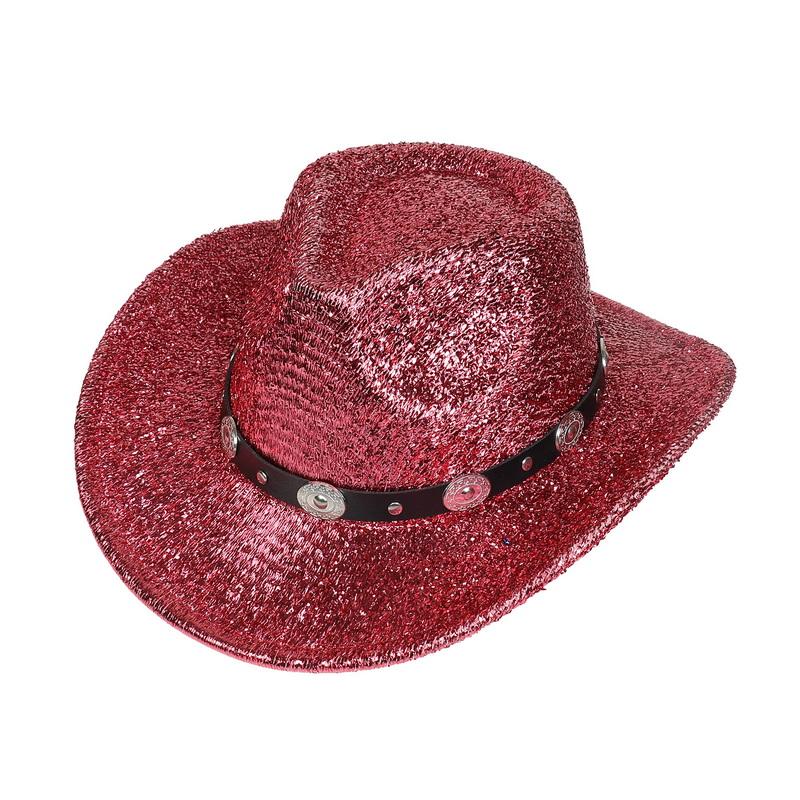 Glitzerndes Cowboyhut Unisex Westernstil Breiter Rand Fedora Hut für Party Festival Cosplay