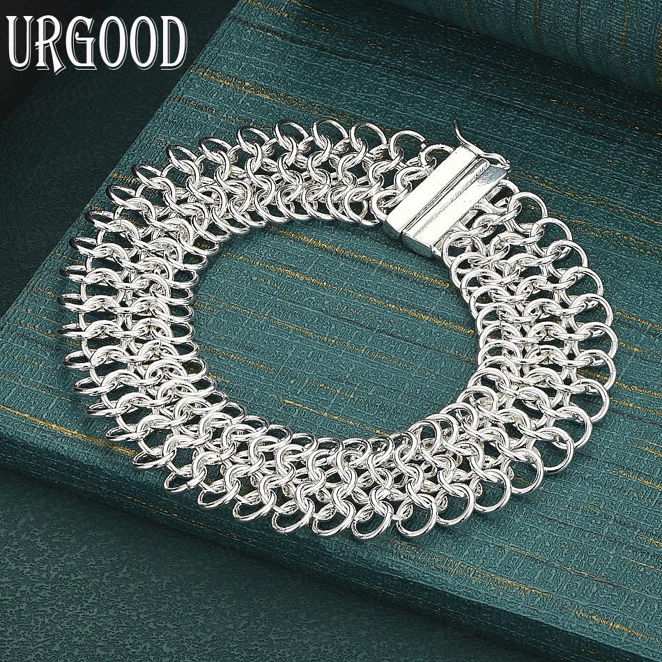 925 Sterling Silver Circle Fashion Bracelet Gift Jewelry 20CM