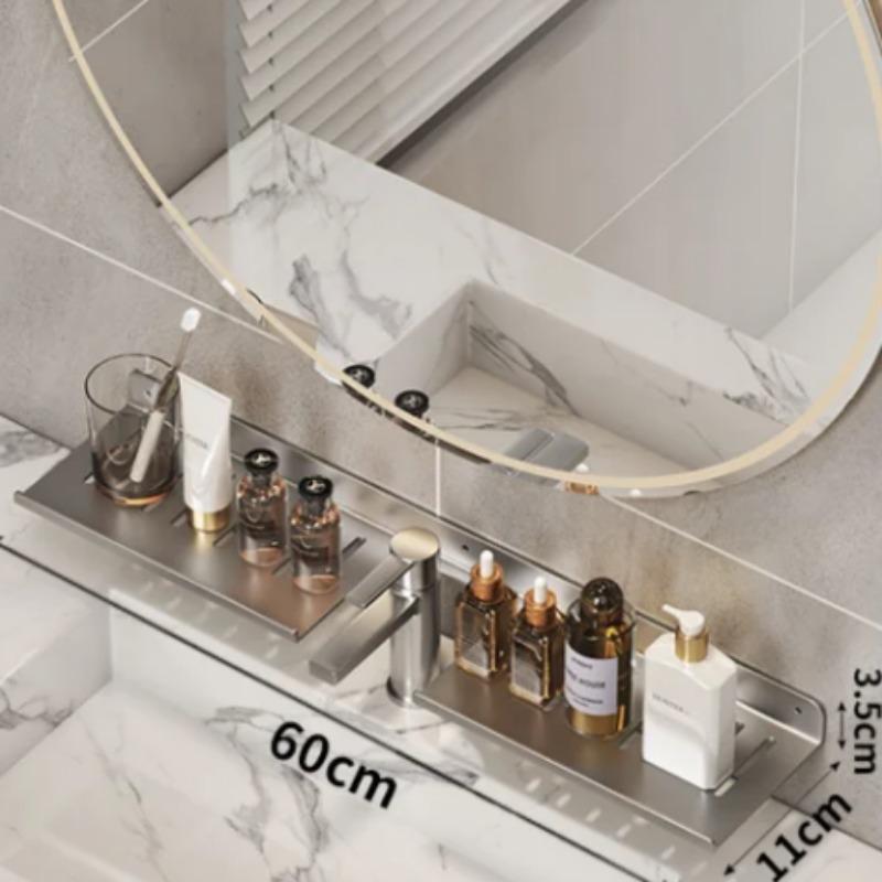 

60 СМ Полка для раковины в ванной Полка над раковиной Стеллаж для хранения Настенный органайзер для хранения Алюминиевый сплав Плавающий поднос Душ серебряный