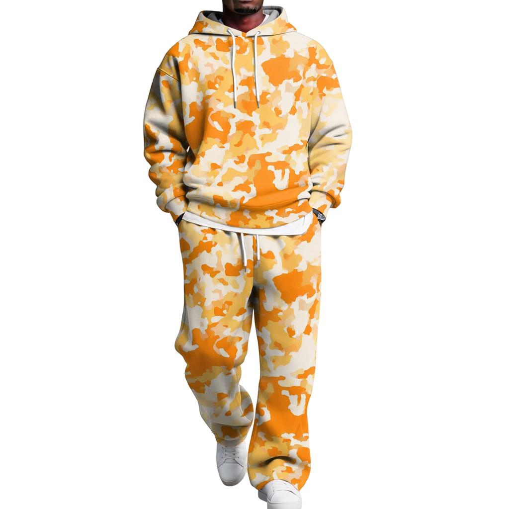 Men's Layer 2 Piece Hoodie and Cargo Pants Set with Elastic Waistband for Casual Wear
