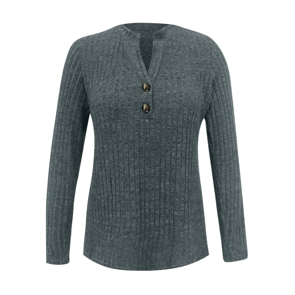 Top cu mânecă lungă, ocazional, cu decolteu în V, de culoare uni, cu nasturi în piept