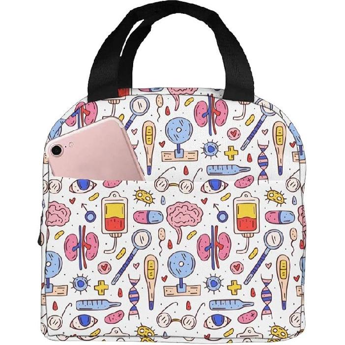 Nurse Theme Lunch Bag for Women Insulated Tote Bag Reusable Cooler Lunch Box for Work Picnic Travel, One Size