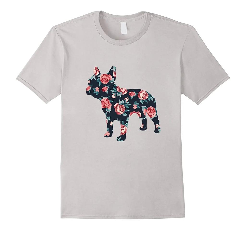 French Bulldog Roses Floral Design T-Shirt. Summer Cotton Short Sleeve O-Neck Mens T Shirt S-3X