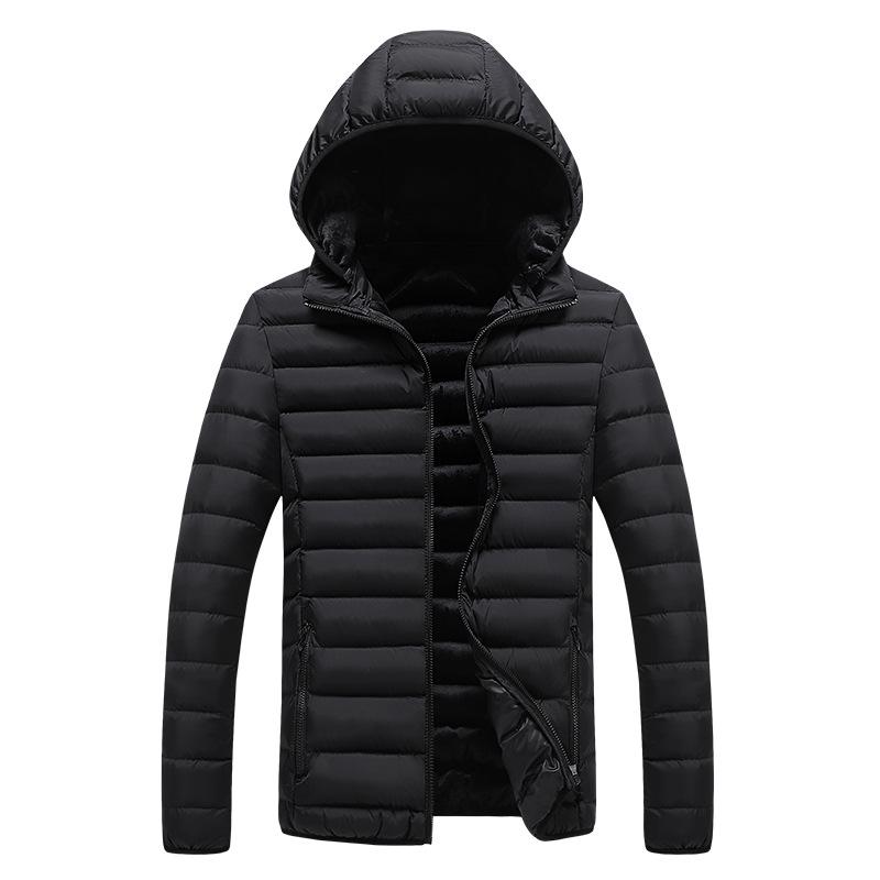 Rib Clothing Cotton Jacket Men's New Winter Solid Color Removable Hat Casual Trend Thickened Top Jacket Men