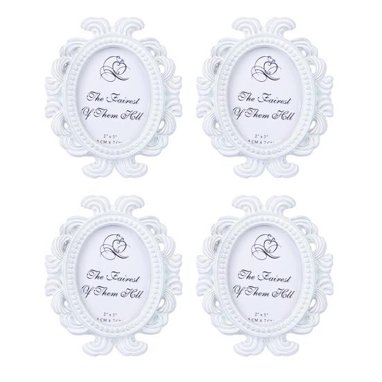 4Pcs Vintage Baroque Oval Photo Frame Mini Resin Picture Display Frame Home Bedroom Desktop Wedding Family Photo Holder Decoration