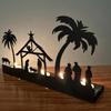 Nativity Scene Christmas Candle Holder Silhouette Nativity Advent Decorations Tabletop Delicate Christmas Tea Light Candle