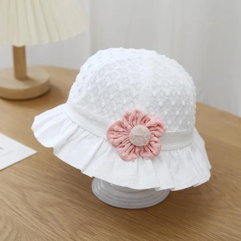 Lace Ruffle Baby Bucket Hats Flower Princess Girl Sunscreen Fisherman Cap Summer Thin Cotton Newborn UV Protection Sun Hat 3-18M