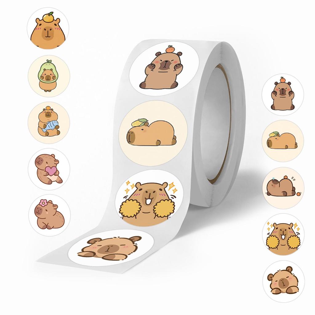 Cartoon Capybara Dekorative Siegelaufkleber - 500 Aufkleber/Rolle für Schülerhefte