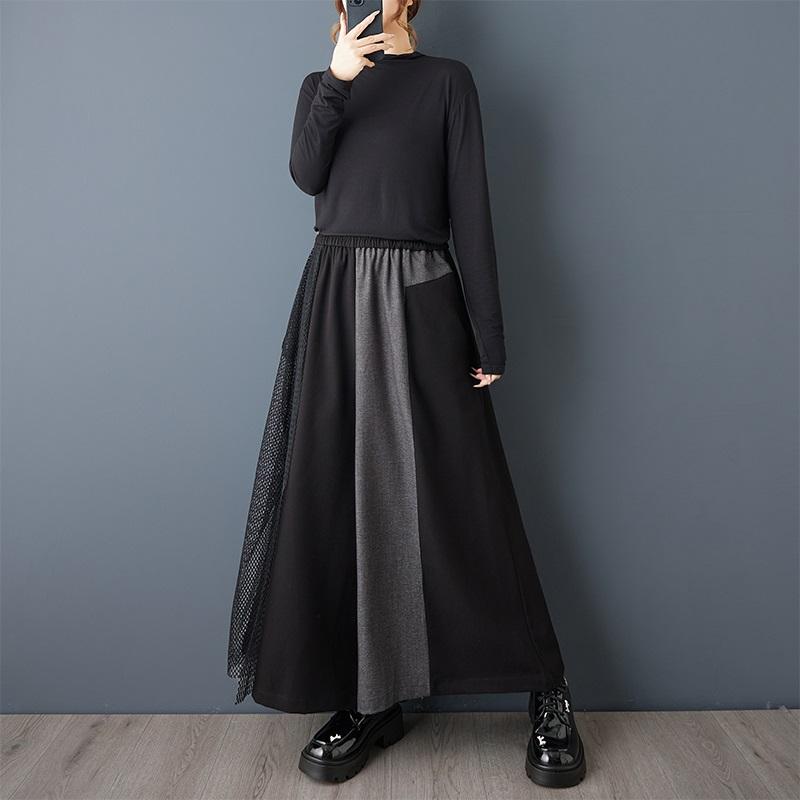 Übergröße Schwarz Baumwolle Spitze Vintage Patchwork Hohe Taille Lässig Locker Frühling Herbst Weites Bein Hose Damen Hose