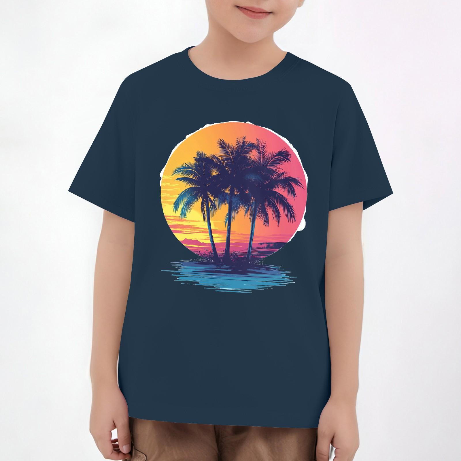 

Детские топы с коротким рукавом, повседневная футболка с принтом, круглый вырез, блузка-пуловер 110 тёмно-синий