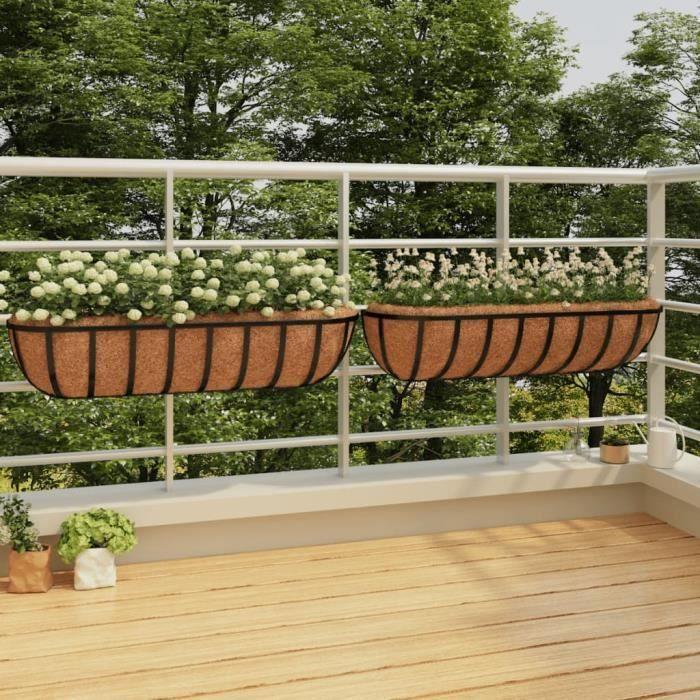 VidaXL Jardinières murales 2 pcs en coco noir 91x20x23 cm acier 319356