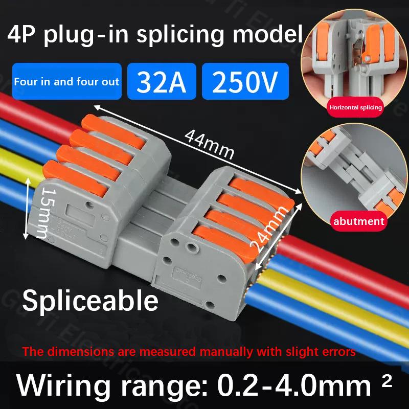 Male Female Docking Mini Quick Wire Connector Universal Compact Electrical Wiring Connectors Push-in Conductor Terminal Block Plug Connectors 4