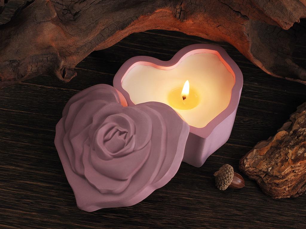 Relief Rose Flower Storage Box Silicone Molds Resin Candle Jar Ornament Mould Love Retro Candle Holder Heart Concrete Cup Mold