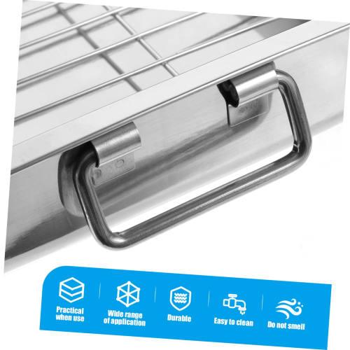 GRIRIW Stainless Steel Baking Tray with Rack, Oven Tray Set, Rectangular Kitchen Pan, Multifunctional Ovenware for Toaster, Baking, and Serving