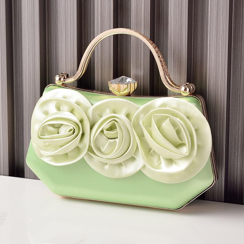 Wine Red Bag Flower Silk Elegant Handbags for Ladies Shoulder Diamond Hasp Luxury Brands Clutches High Quality Bride Women's Bag