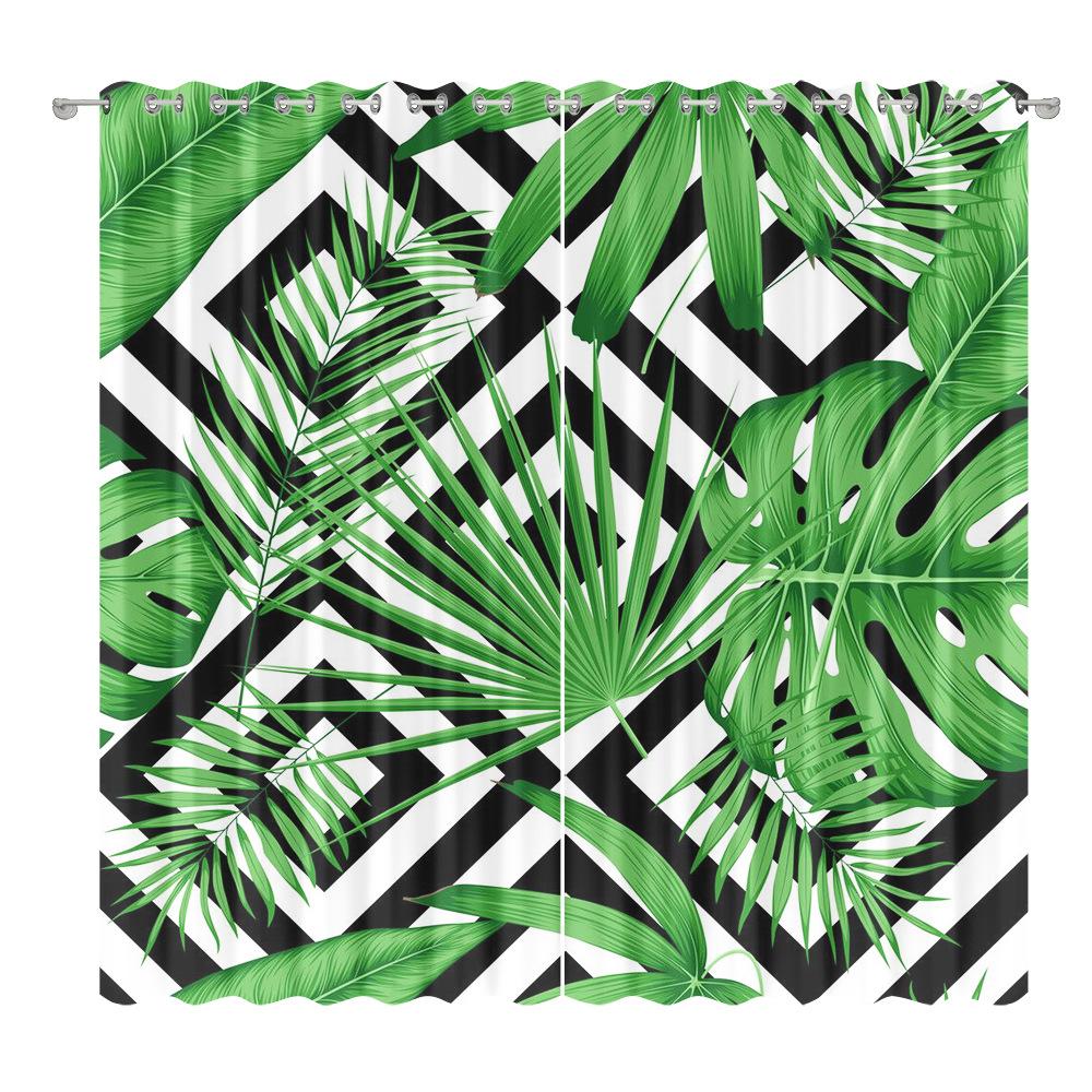 Green Plant Plantain Leaf Curtain Cloth Bedroom Living Room Balcony Blackout Curtain Office Hotel Thermal Insulation Curtain