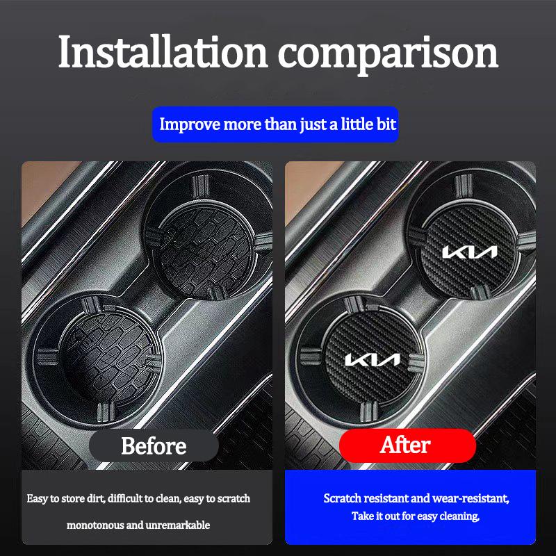 RRPM6 2 Pieces Carbon Fiber Leather Coasters Car Water Cup Anti-slip Mats Car Interior for New Kia Sportage 5 3 4 K7 K5 K8 K3 K9