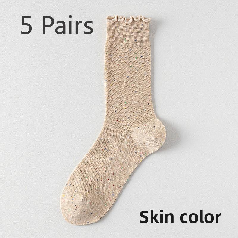 

5 пар женских весенних и летних тонких кружевных носков Agaric, впитывающих пот, дышащих, без косточек, с длинным ворсом 5 Pairs телесный