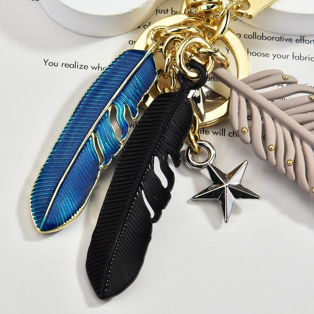 Summer Feather Keychain With Metal Chain And Star Cherry Decoration For Bag Accessories