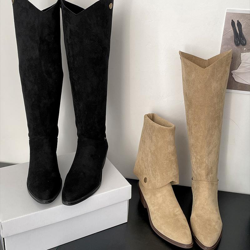 Fashion Vintage Design Women Knight Boots Fashion Pointed Toe Long Booties 2025 Autumn Winter Shoes Zapatos De Mujes