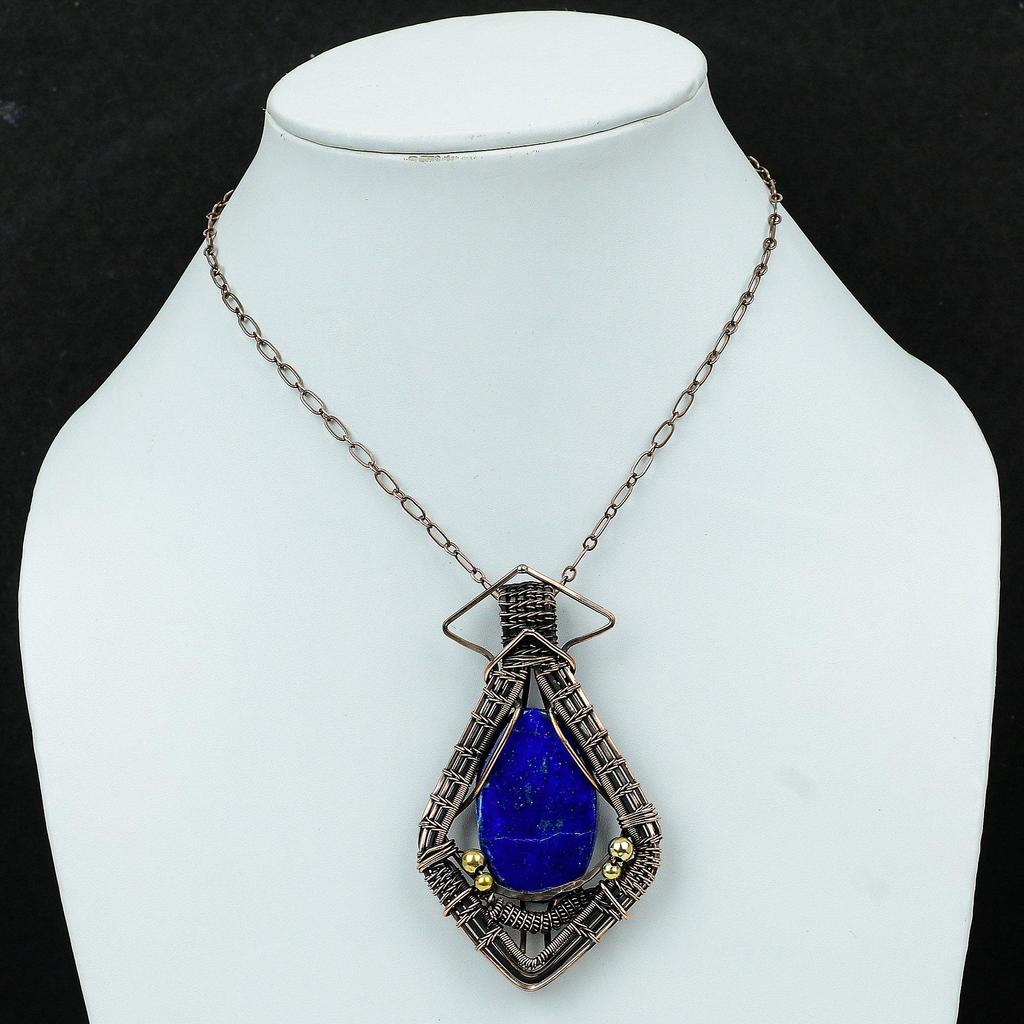 Lapis Lazuli Pendant Copper Wire Wrapped Pendant Handmade Pendant Lapis Lazuli Jewelry Original Gemstone Pendant Copper Jewelry Gift For Her