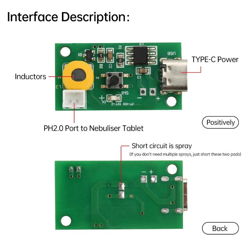 Three Gear Adjustable Fog Volume Single Spray Humidifier Module Ultrasonic Atomization Control Board Type C Interface Dc 5V