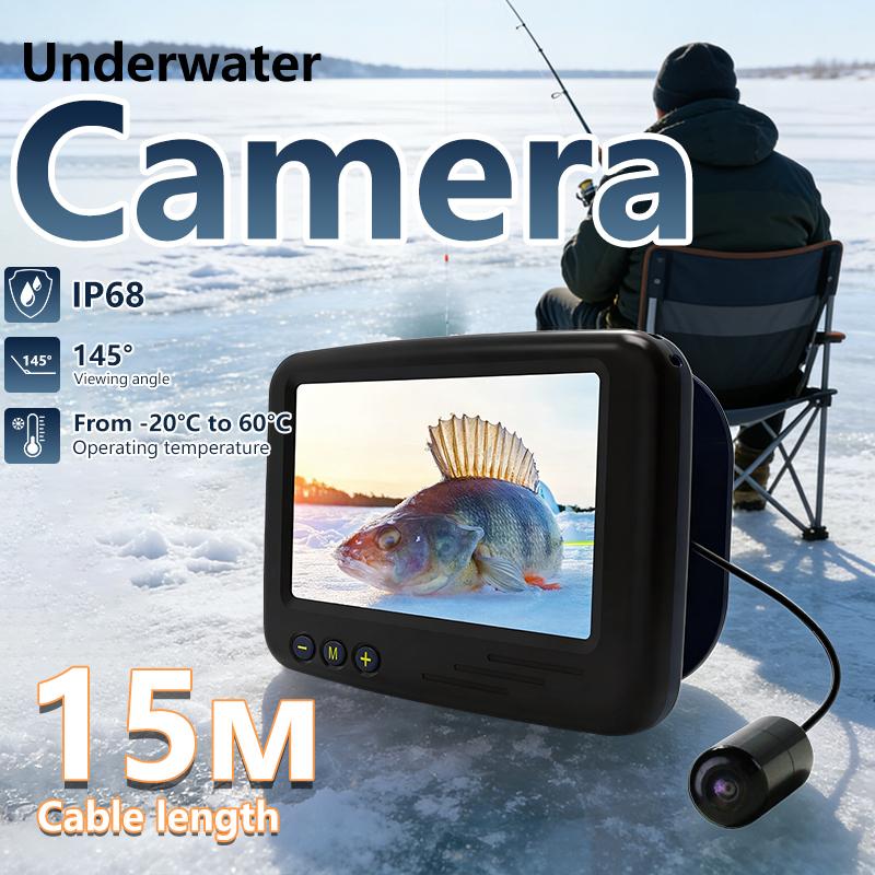 Underwater 4.3 Inch LCD Ice Finder Winter Fisherman Fishing Camera with Night Vision 15m Cable Black