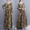 New Large Size Casual Printed Long-sleeved Dress Women Loose Fashion Long Skirt