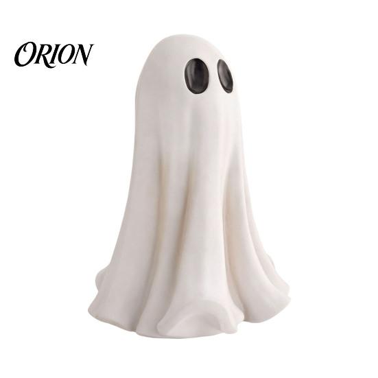 Small Ghost Sculptures for Mantle Cute White Resin Statue, Big Eyes Figurine, Halloween Tabletop Decor, Indoor Fall Holiday Accents Spooky Outdoor
